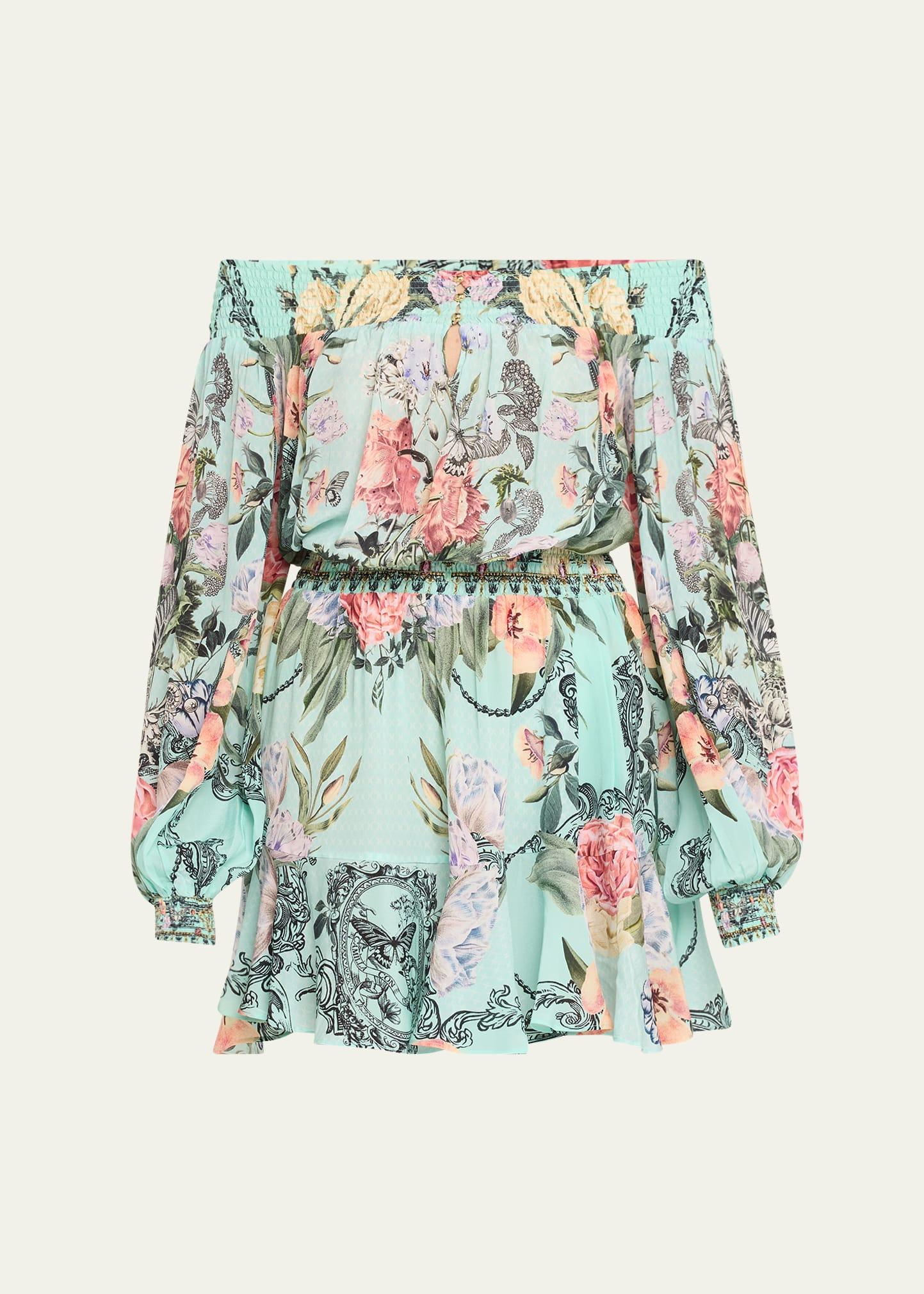 petal promise land off-shoulder mini dress