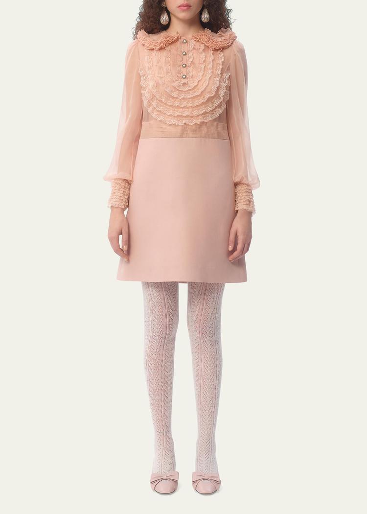 peter pan collared ruffle bib mini dress