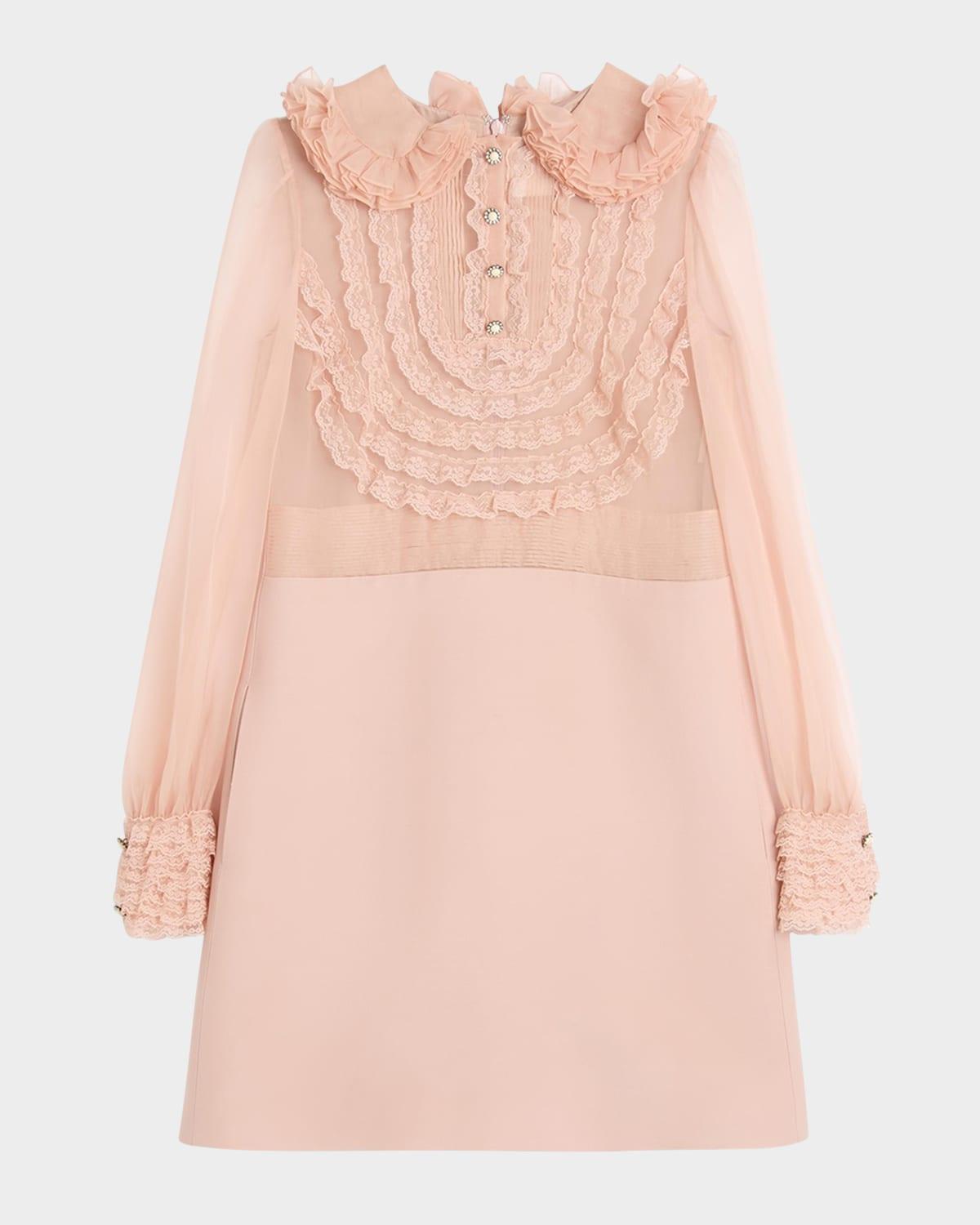 peter pan collared ruffle bib mini dress