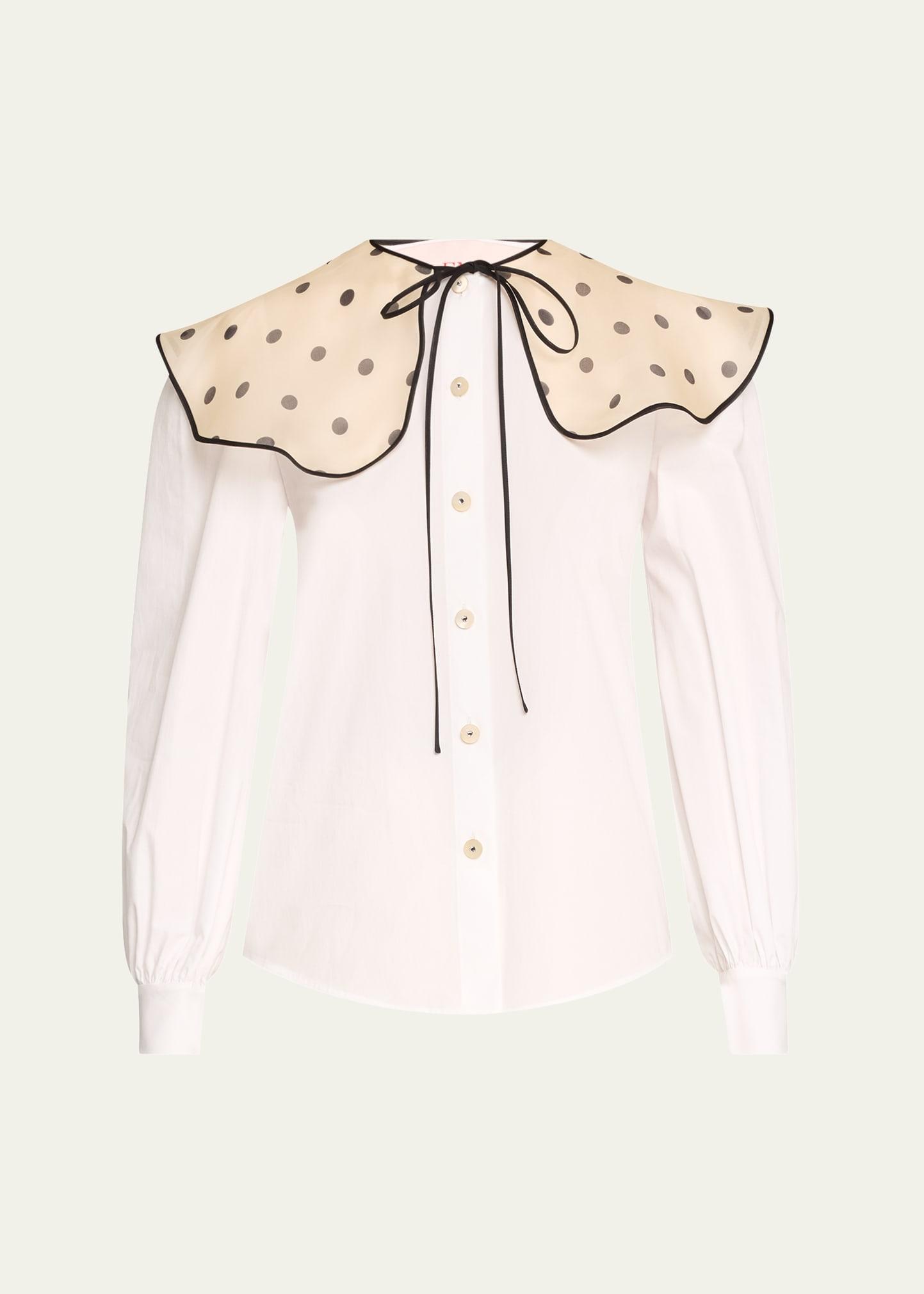 peter pan polka print collar poplin blouse