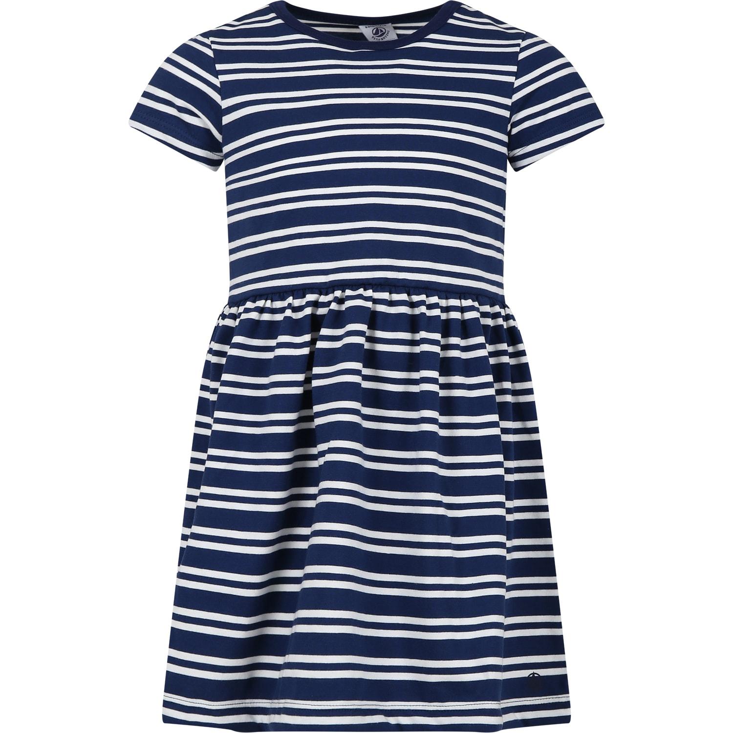 petit bateau blue dress for girl with stripes