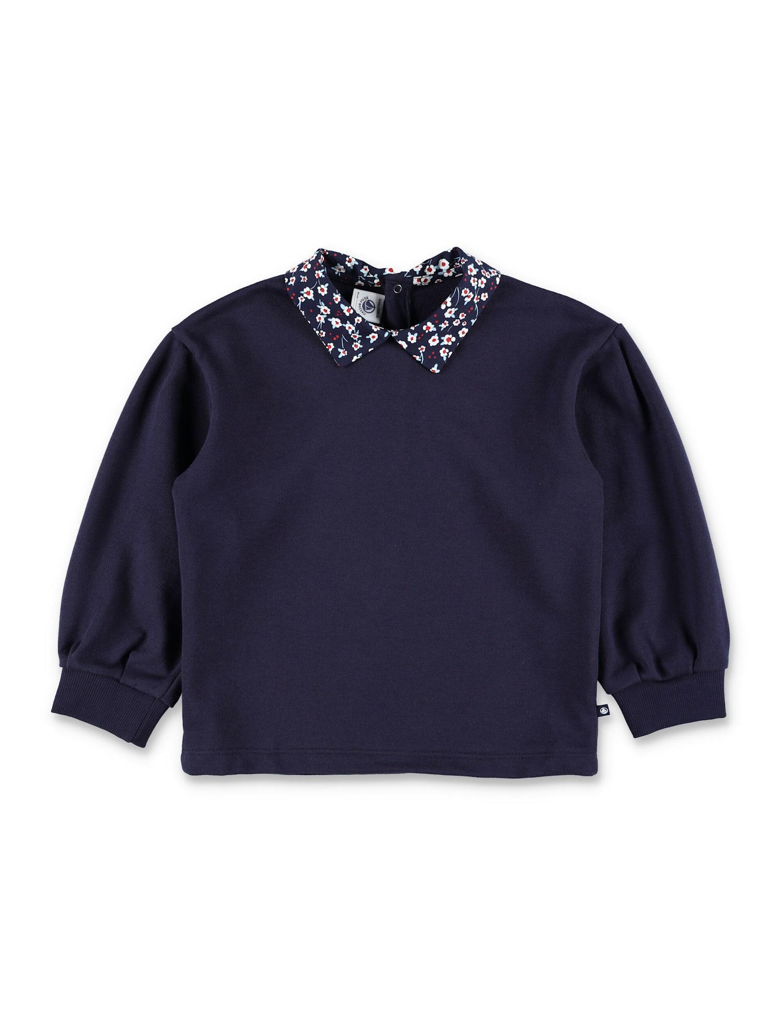 petit bateau girls navy cotton sweatshirt with floral print collar