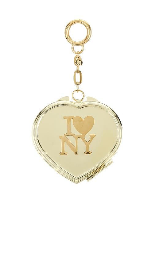 petit moments i love ny pill case keychain in metallic gold.