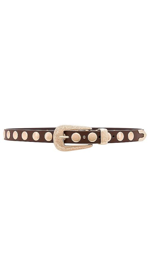 petit moments phoenix belt with disc studs in brown.