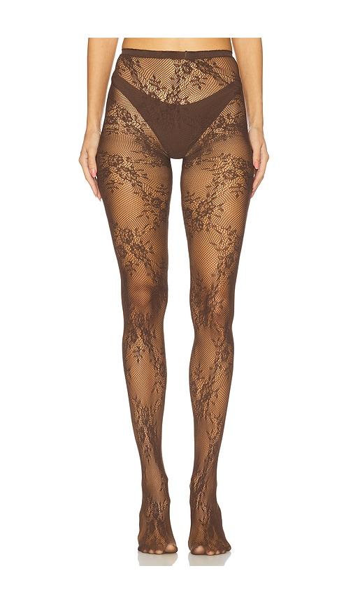 petit moments stretch lace tights in brown.