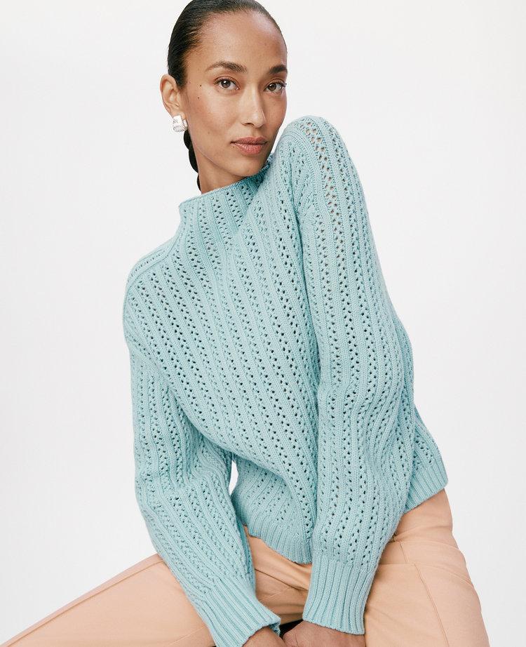 petite pointelle mock neck sweater