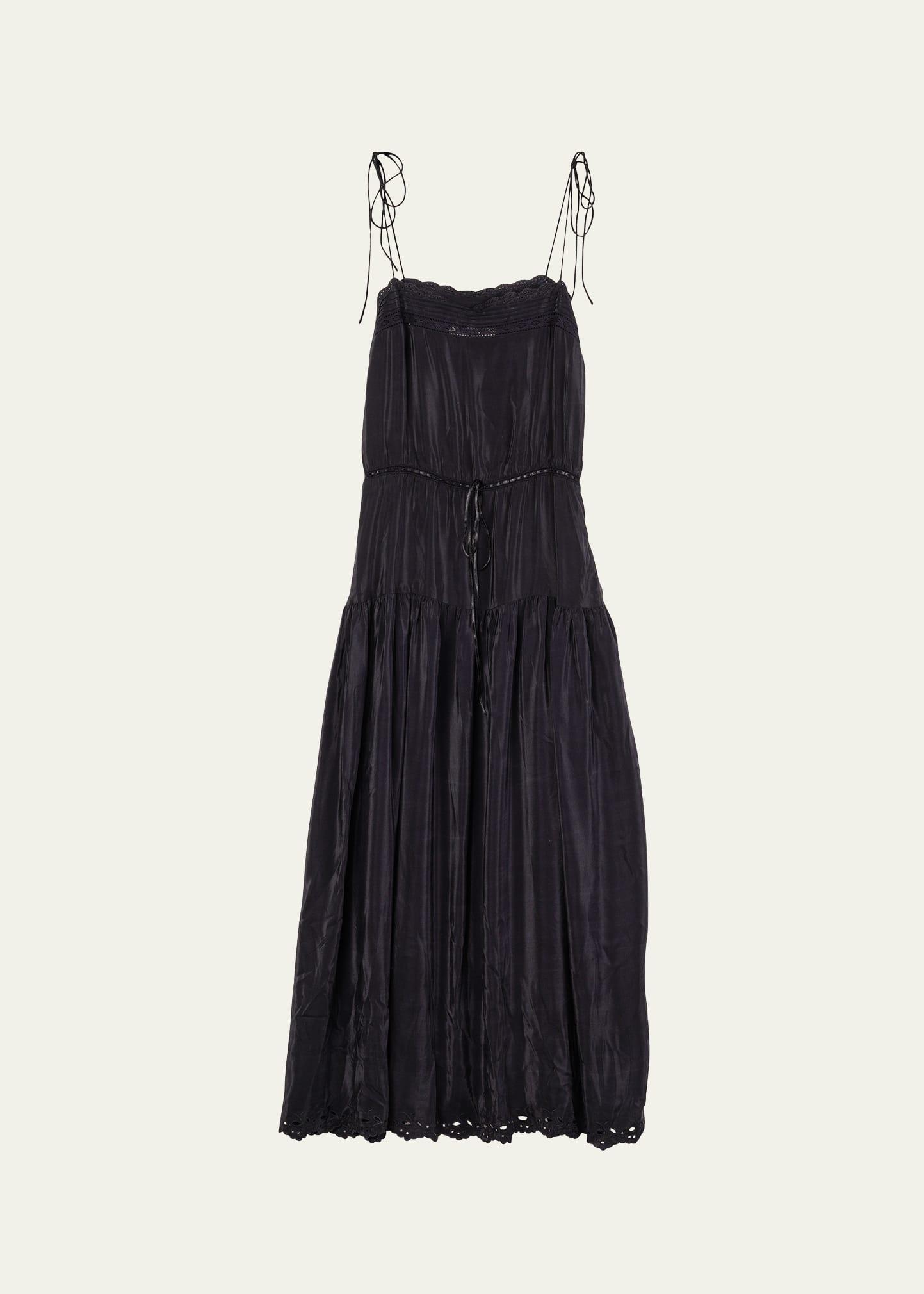 petra sleeveless lace-trim midi dress