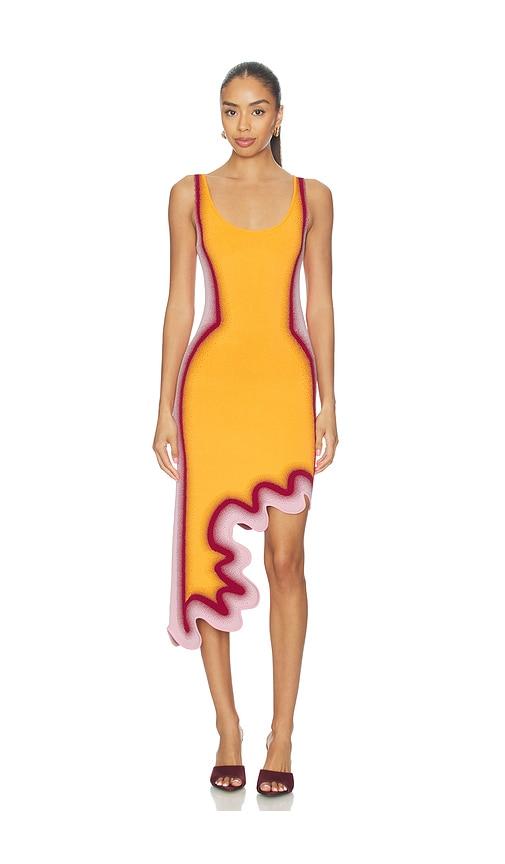 ph5 aster reversible wavy dress in tangerine,pink.