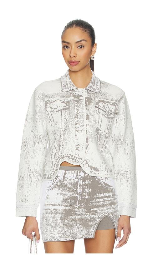 ph5 hana denim print oversized jacket in grey,white.