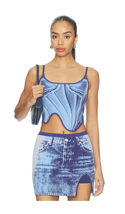 ph5 mila denim print tank top in blue.