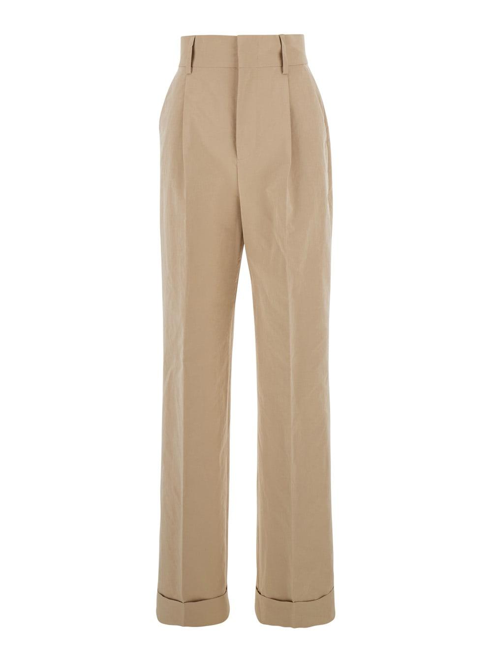 philosophy di lorenzo serafini beige pants with cuffs and pleated details in cotton woman