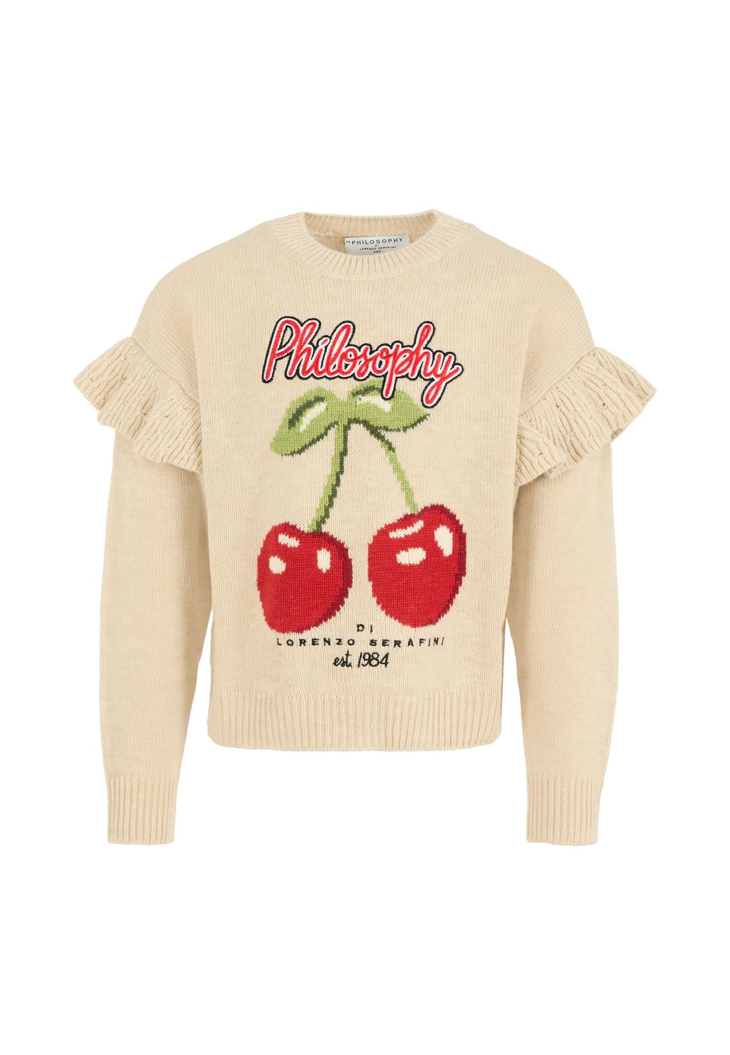 philosophy di lorenzo serafini kids beige sweater for girl with cherries
