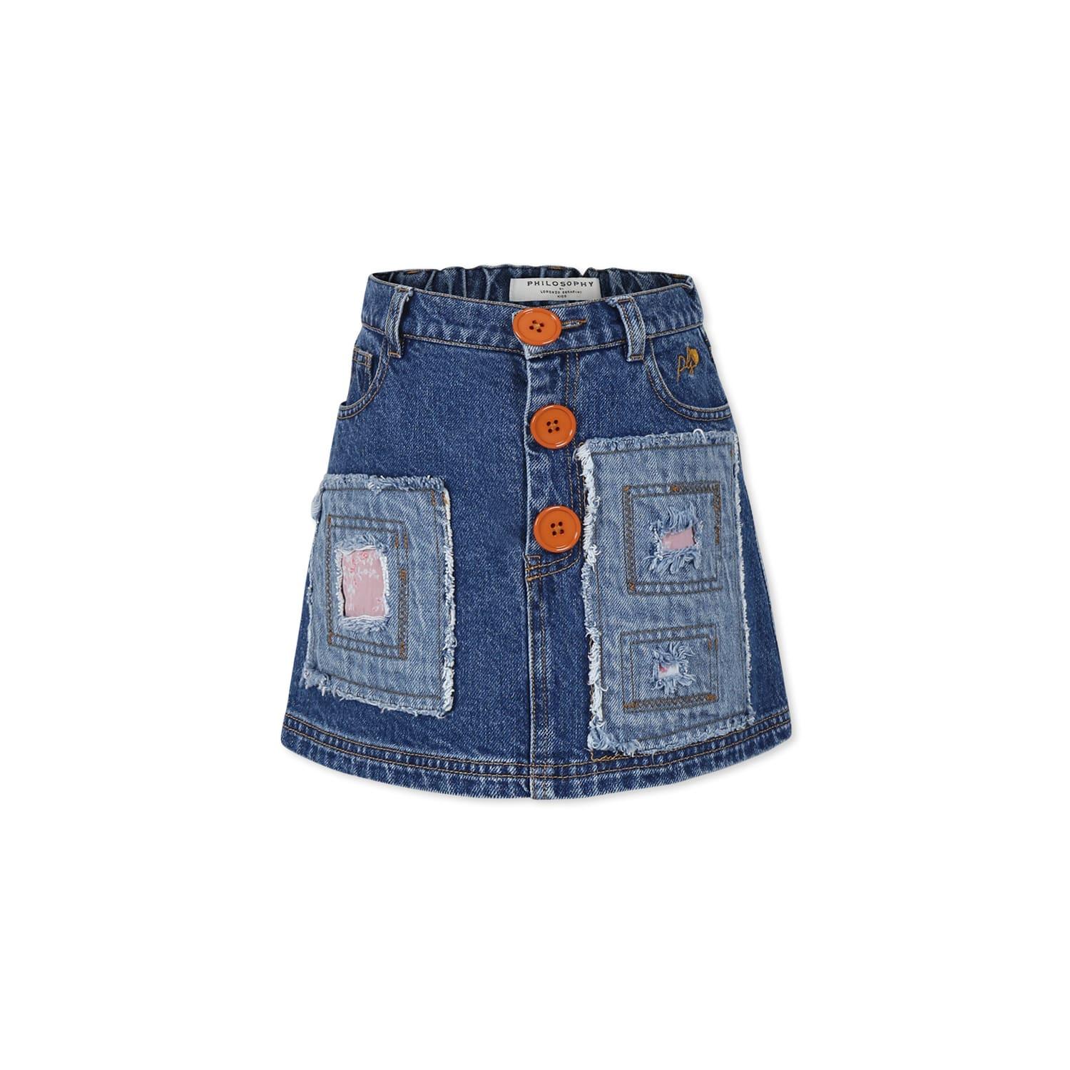 philosophy di lorenzo serafini kids blue skirt for girl with logo