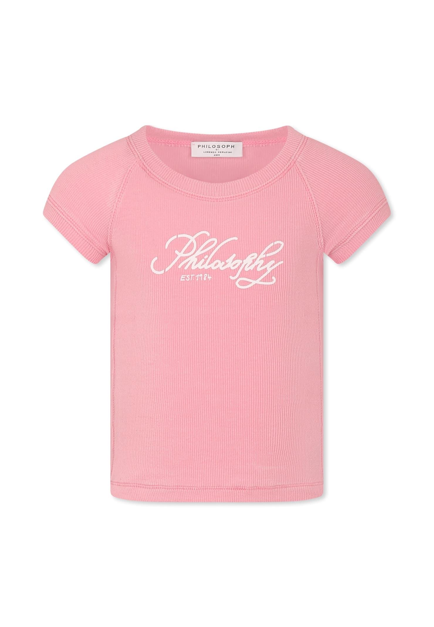 philosophy di lorenzo serafini kids pink t-shirt for girl with logo