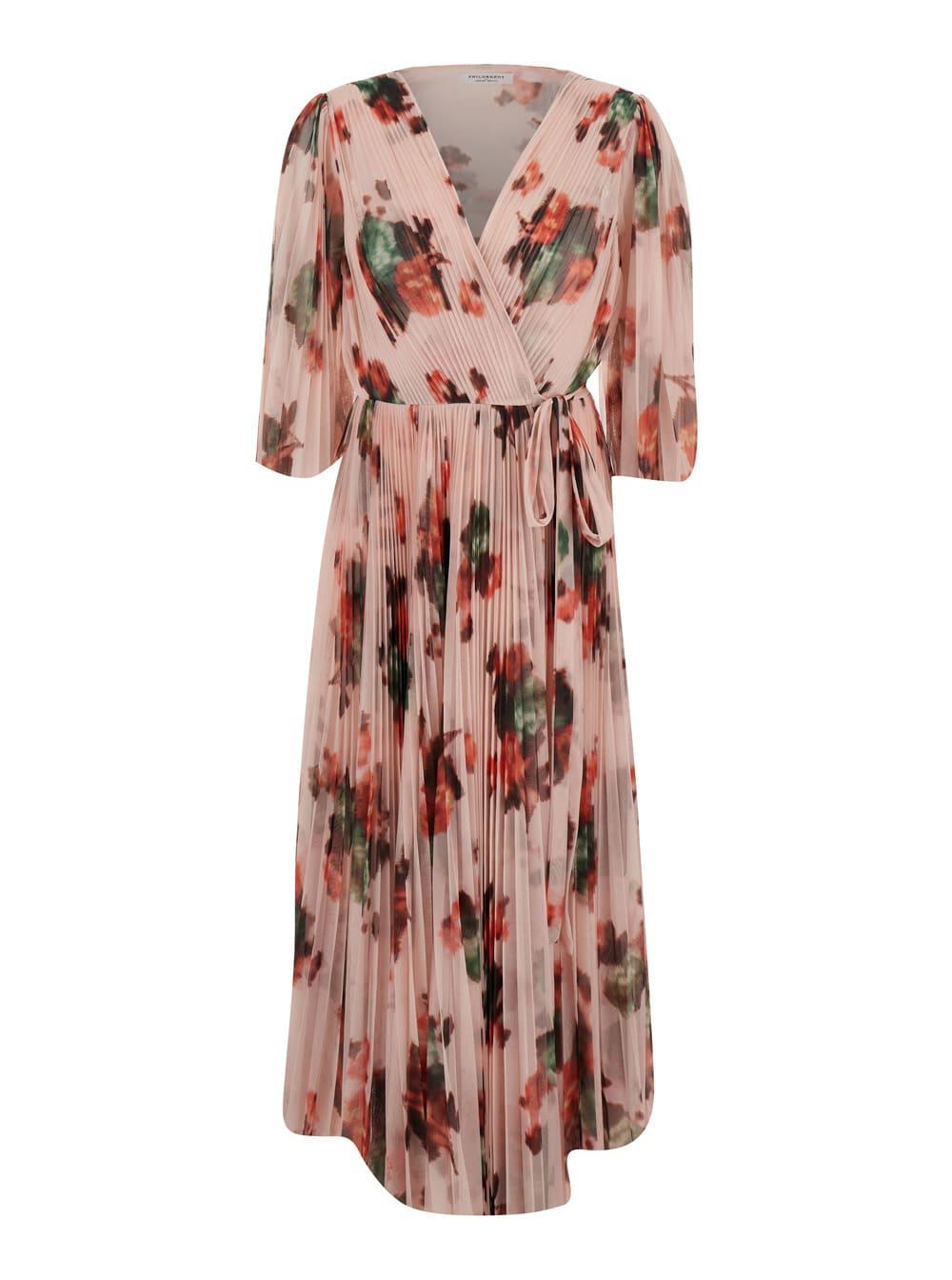 philosophy di lorenzo serafini multicolor long dress with all-over floral print in tech fabric woman