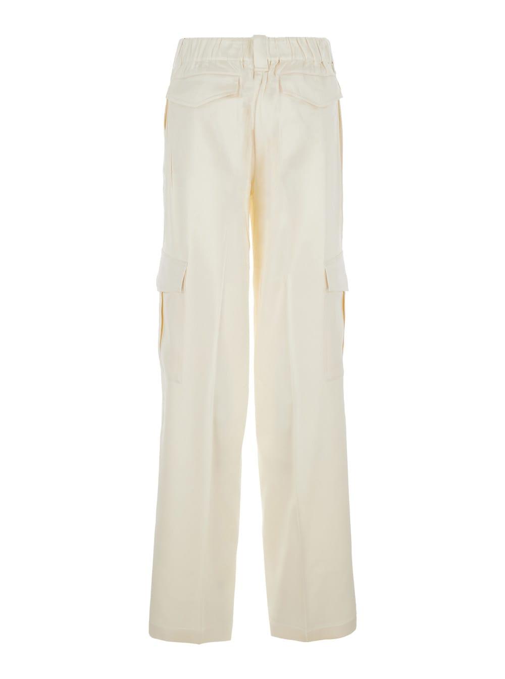 phoebe philo beige pants with rear elastic waist in silk woman