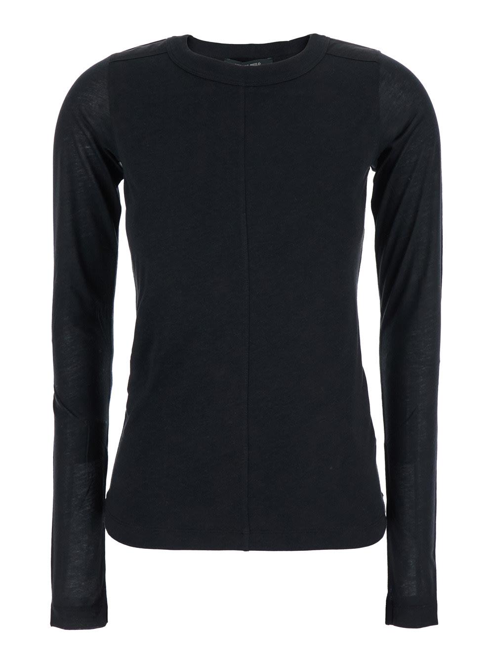 phoebe philo black crewneck top with long sleeves in cotton woman