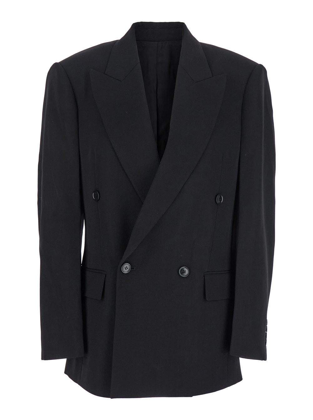 phoebe philo black double-breasted jacket with peak revers in wool woman