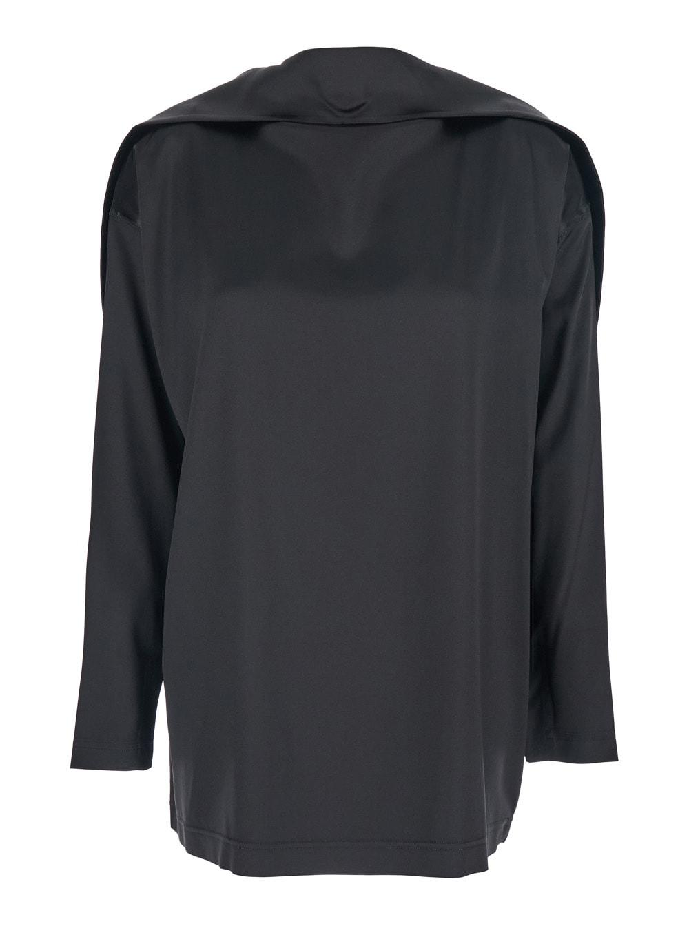 phoebe philo black high neck top with glossy finish in silk woman