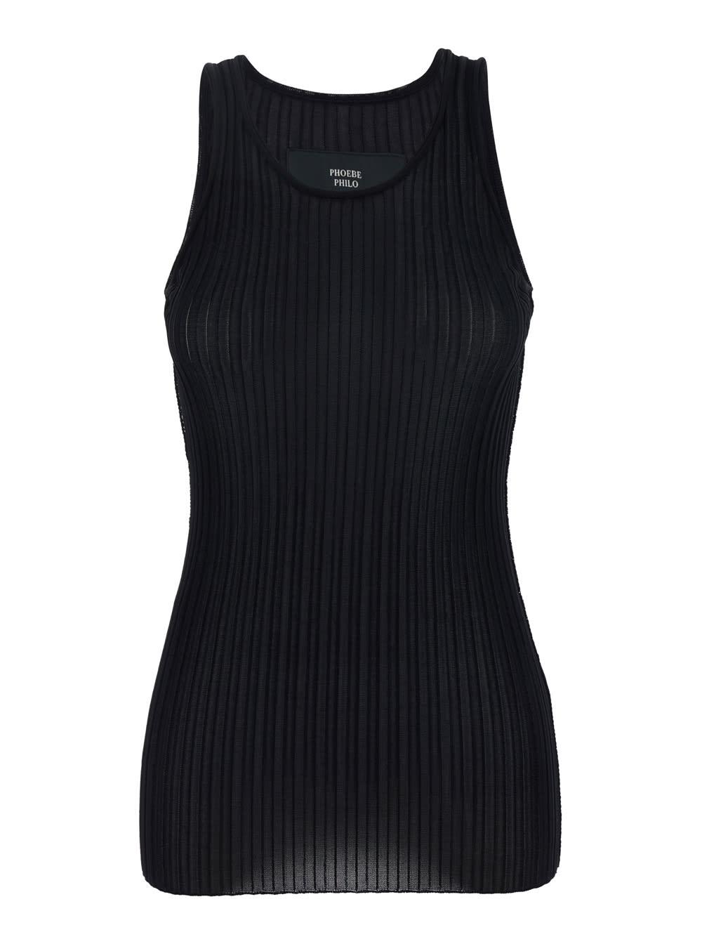 phoebe philo black ribbed knit sleeveless top with round neck in viscose woman