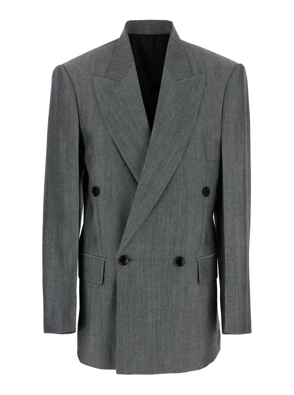 phoebe philo grey double-breasted jacket with peak revers in wool woman