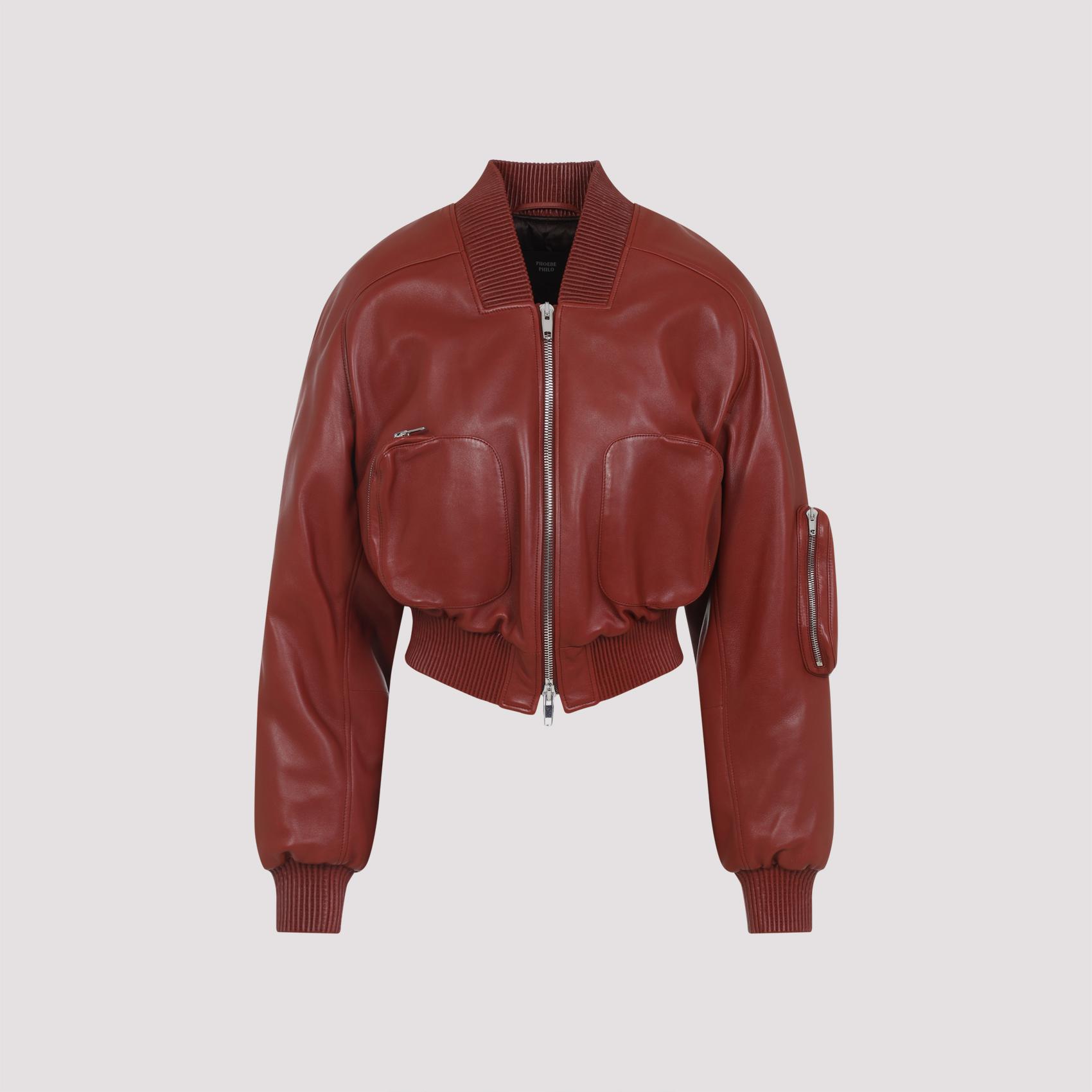 phoebe philo pocket bomber jacket red lamb leather - women