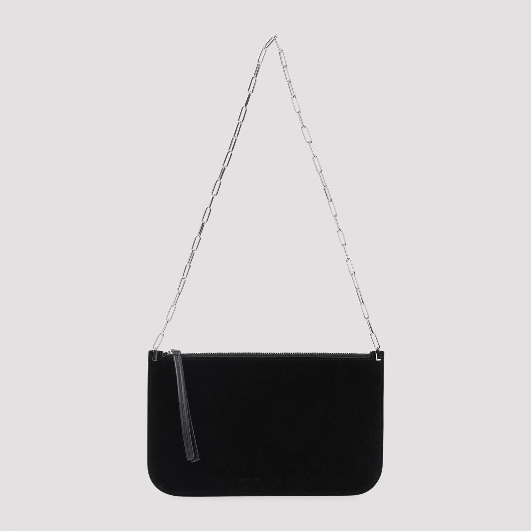 phoebe philo slip chain pouch black suede leather bag - women