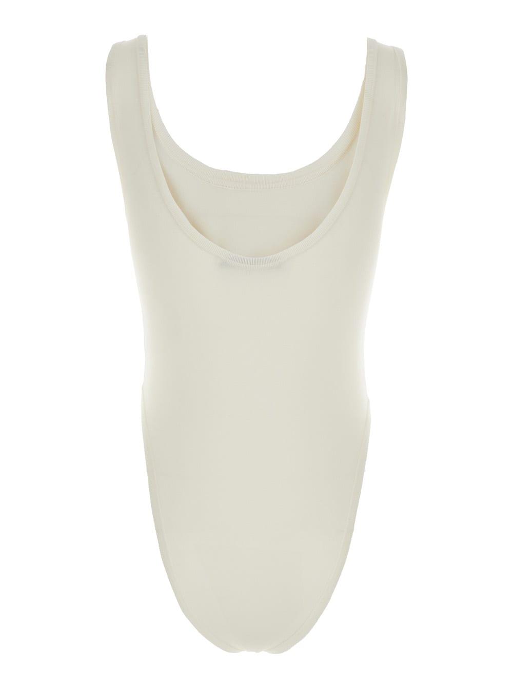 phoebe philo white bodysuit with round neck in silk blend stretch woman