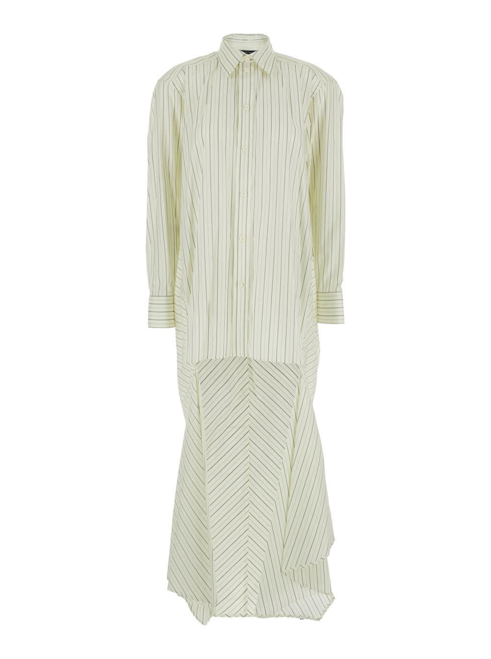 phoebe philo white dress with classic collar and all-over striped motif in cotton woman