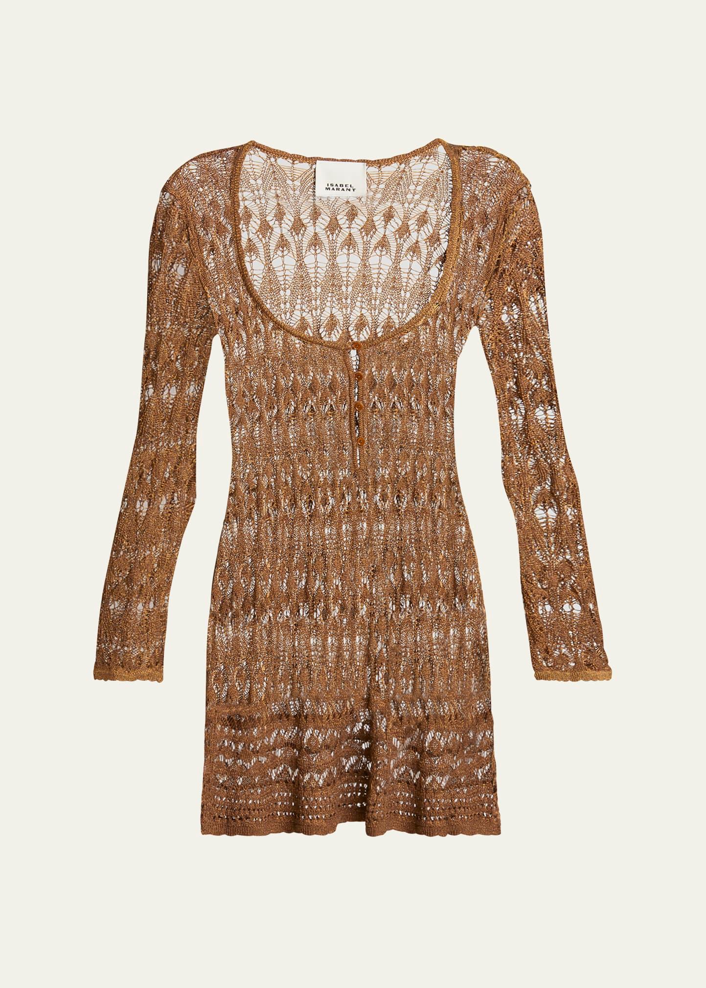 pia crochet long-sleeve mini dress