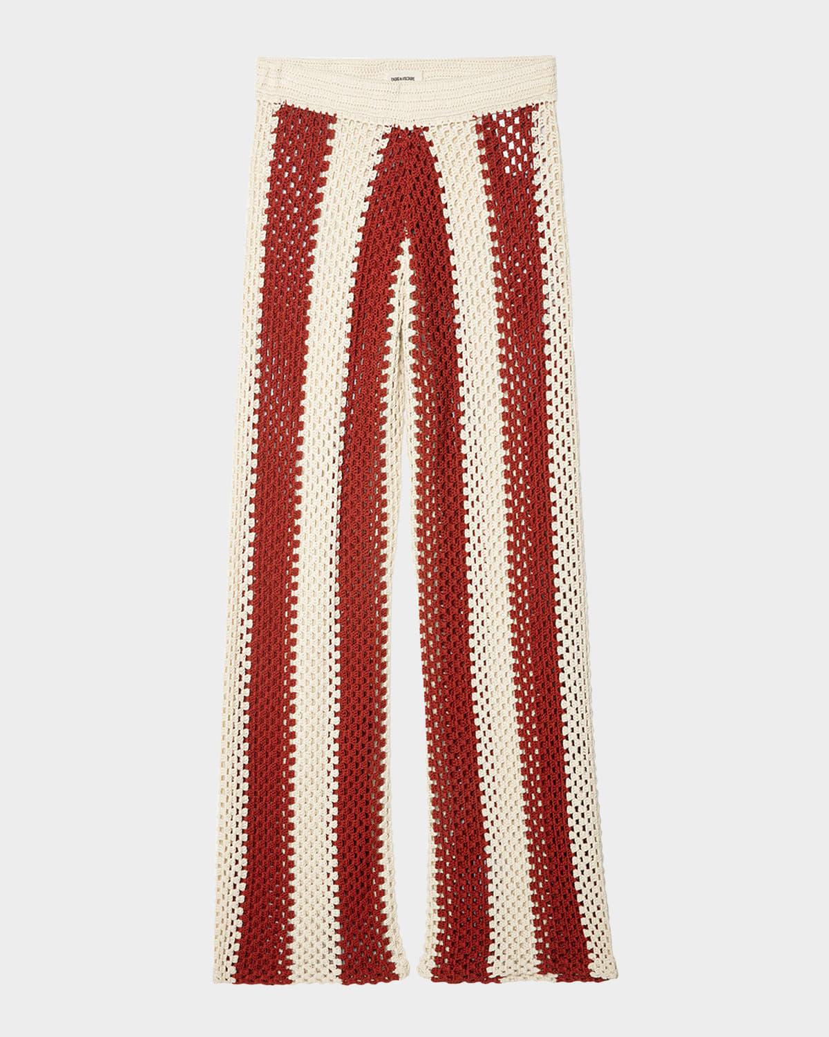 pia striped crochet-knit pants