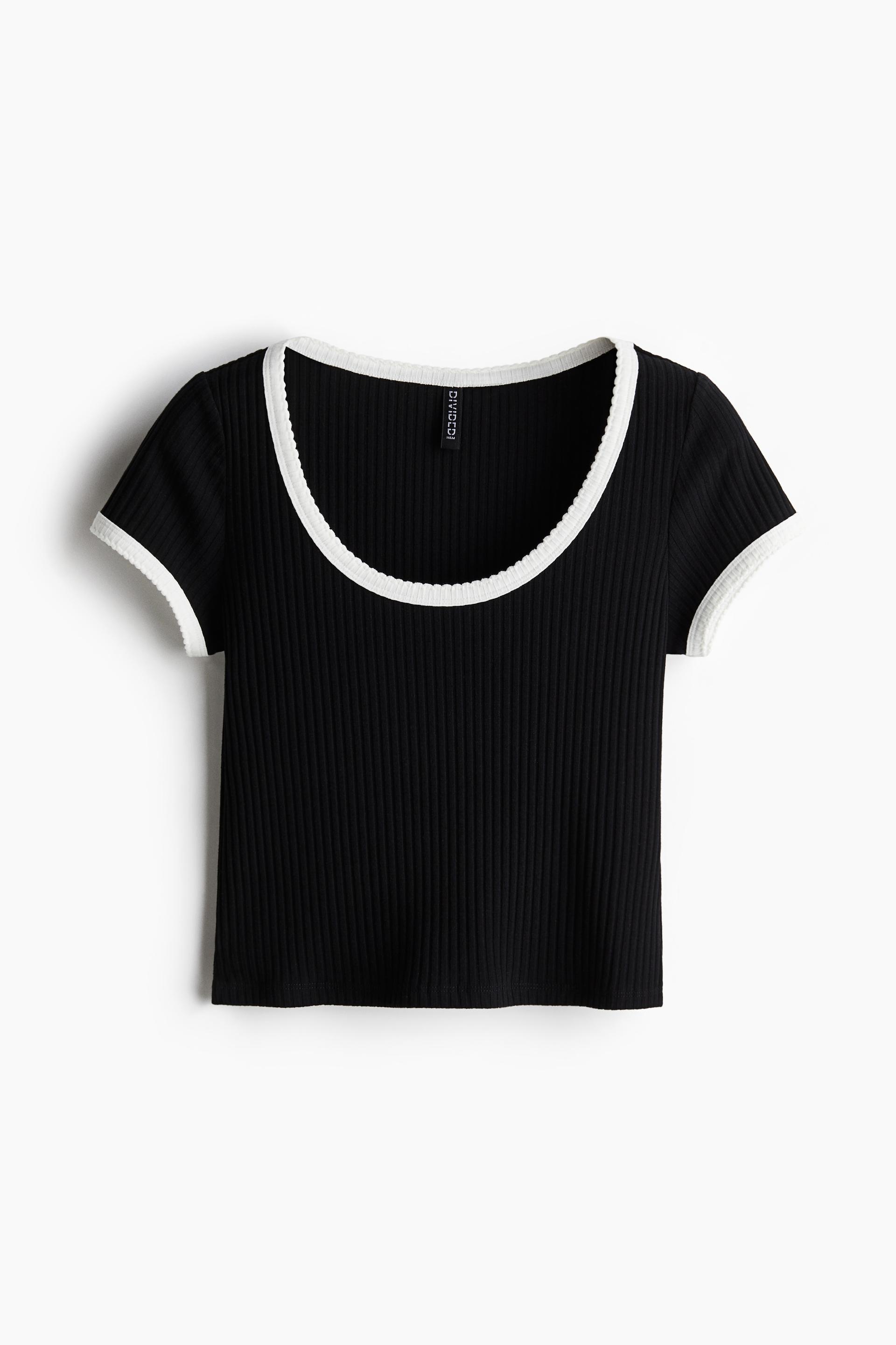 picot-trimmed ribbed t-shirt