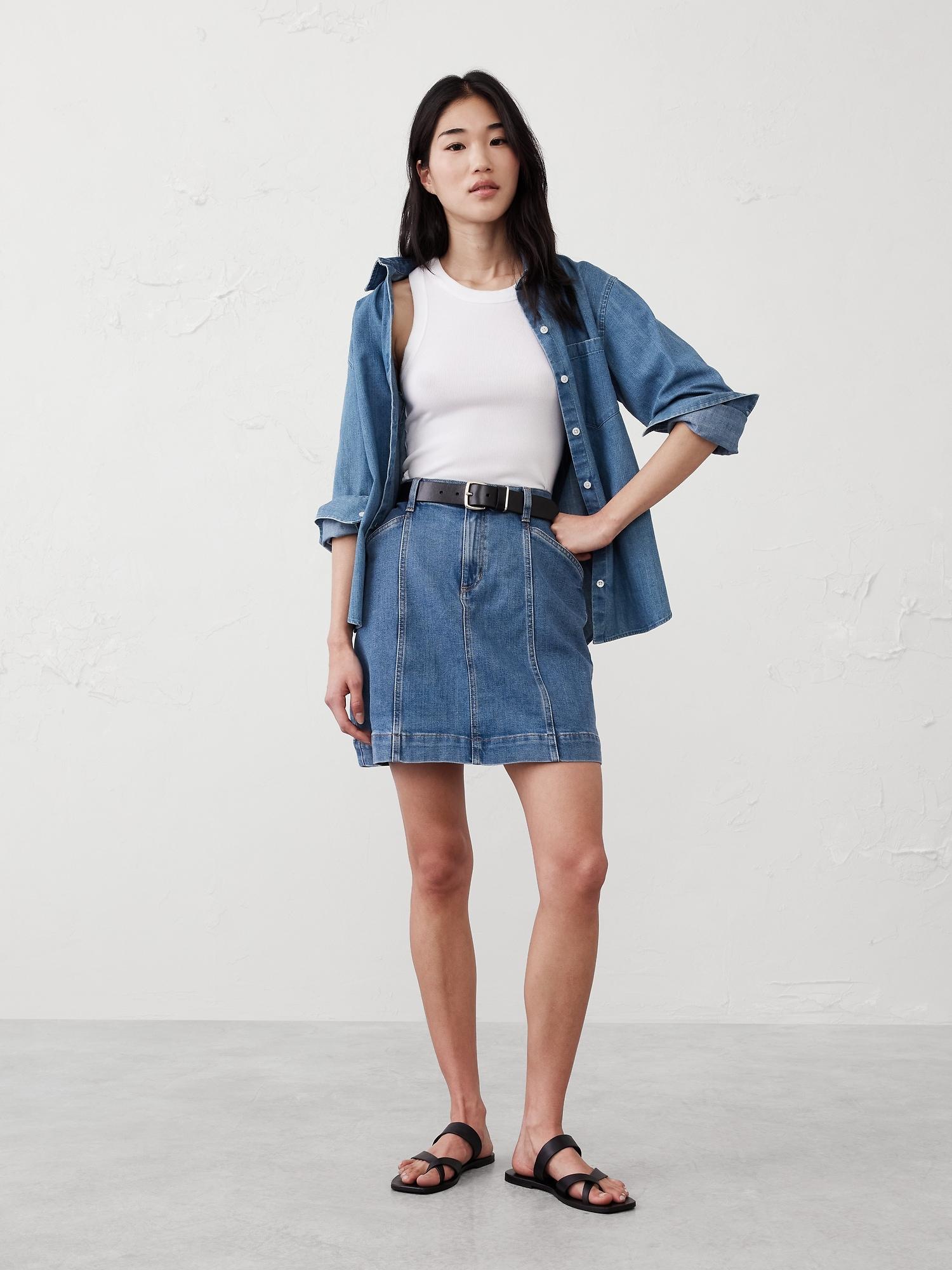 pieced denim mini skirt