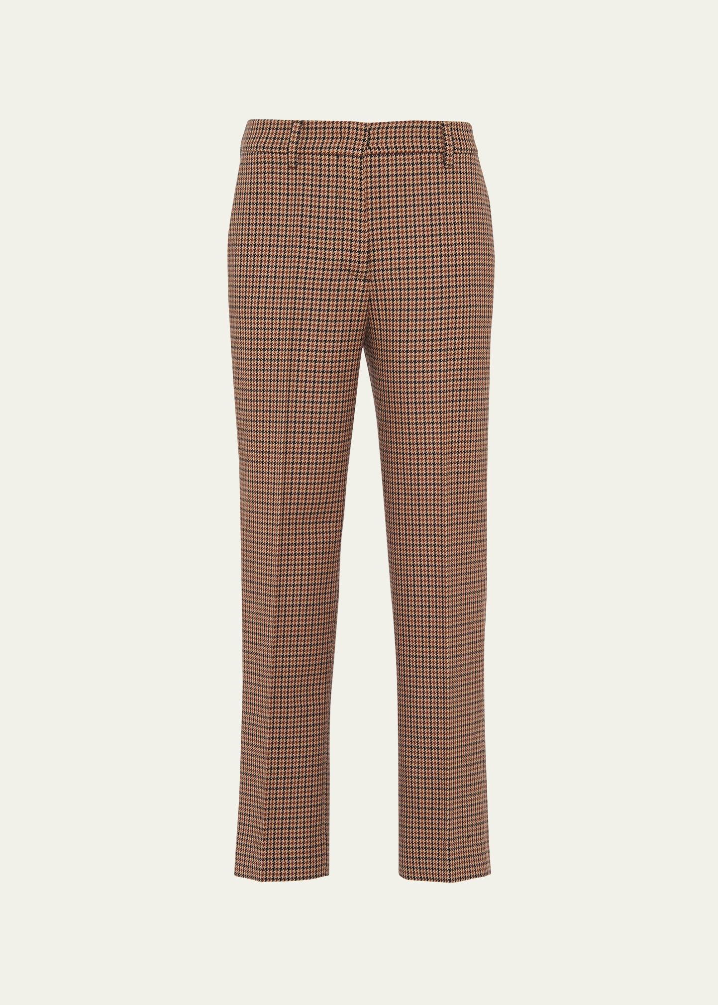 pied de poule straight leg wool trousers