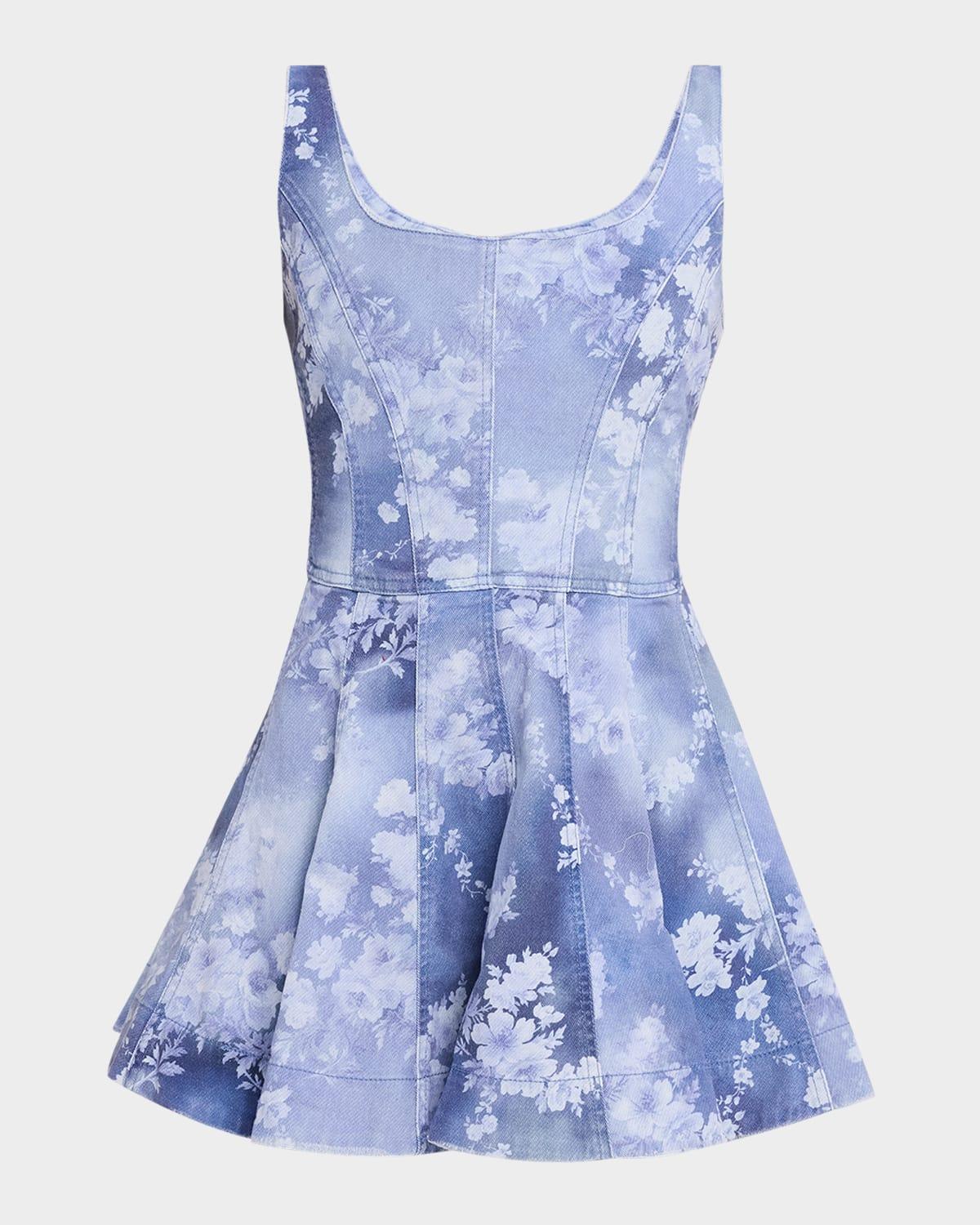 piero floral denim mini dress
