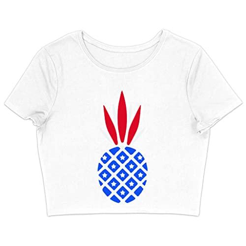 pineapple american flag women's cropped t-shirt - fruit crop top - pineapple crop tee shirt - white, m/l