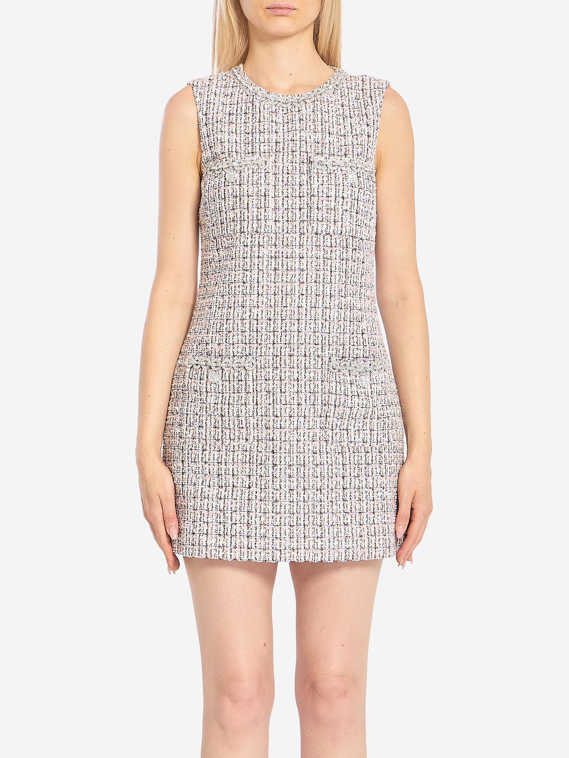 pink boucl mini dress