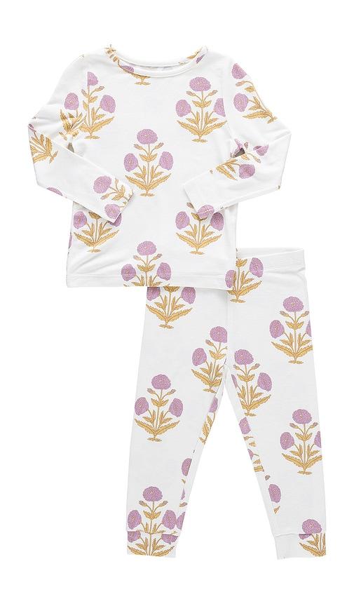 pink chicken kids bamboo pj set in beige.