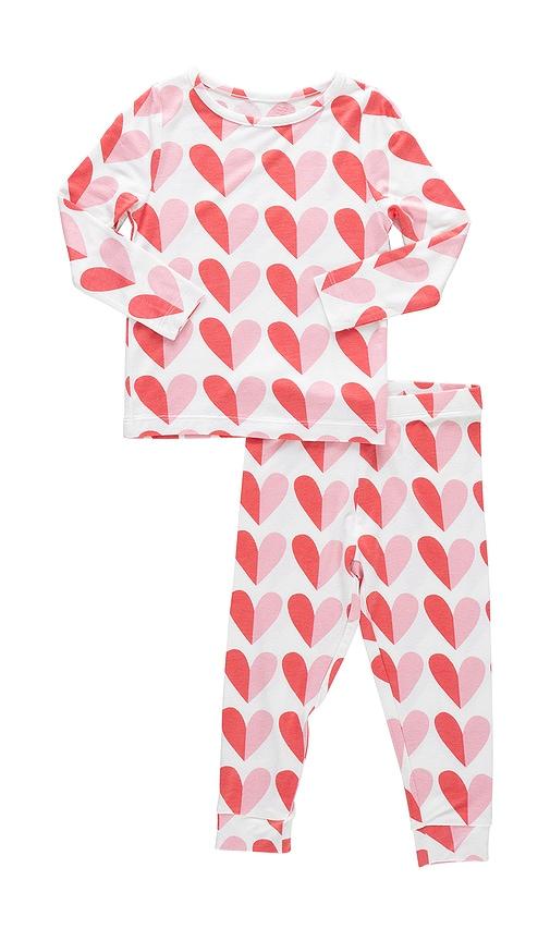 pink chicken kids bamboo pj set in white.