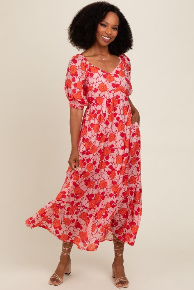 pink floral midi dress