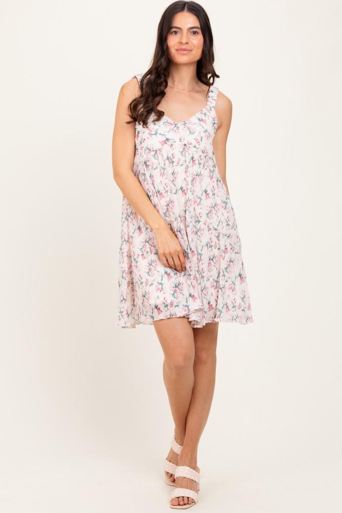 pink floral plisse texture mini dress