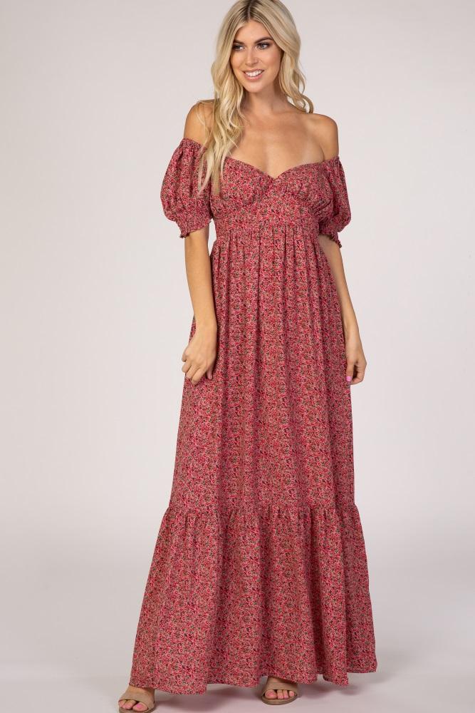 pink floral puff sleeve maxi dress