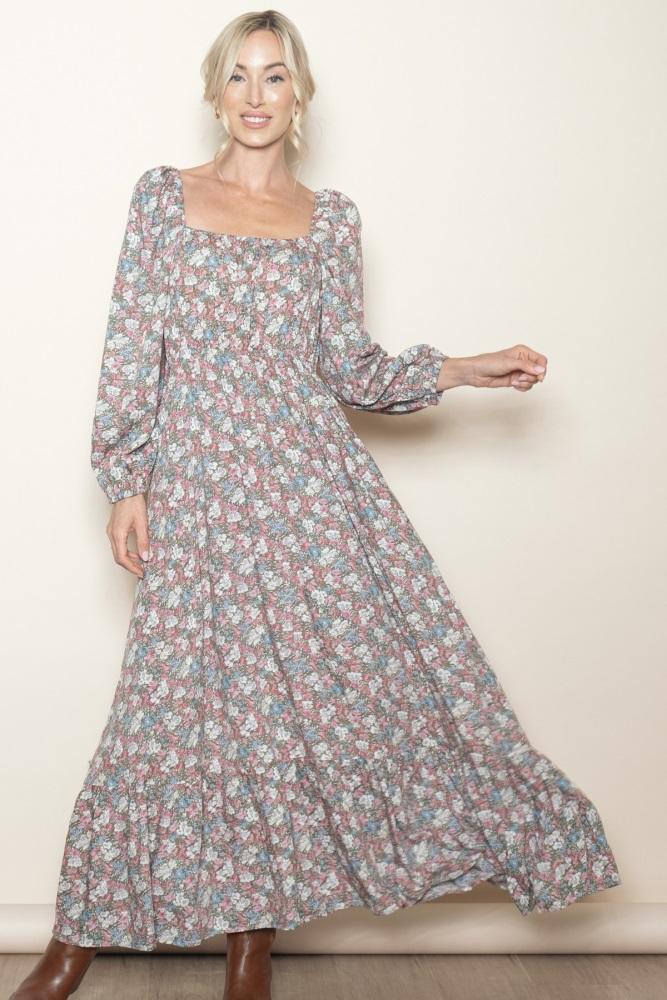 pink floral reversible long sleeve maxi dress