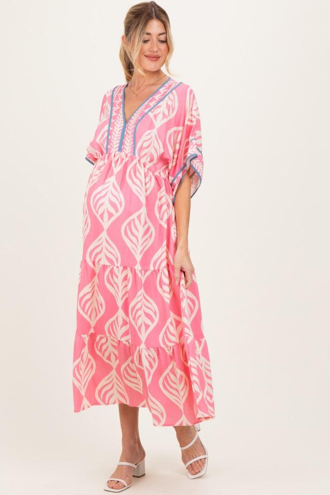 pink printed dolman sleeve maternity maxi dress
