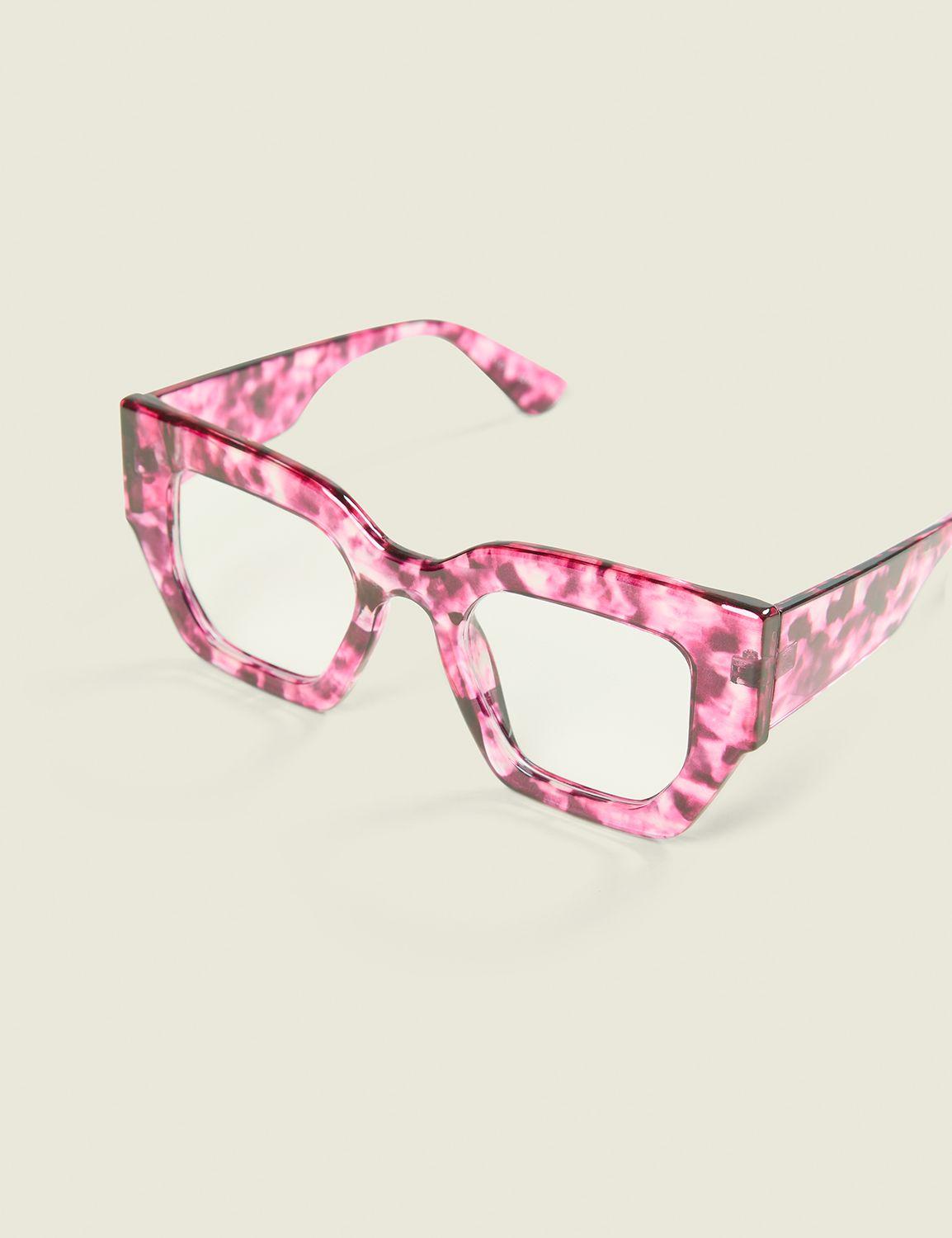 pink tortoiseshell square reading glasses