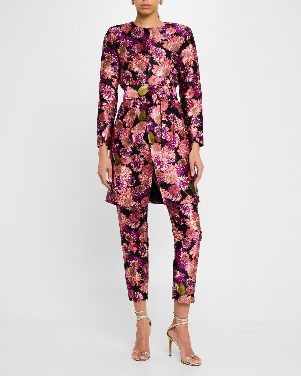 pink wish jacquard slim-leg ankle cigarette pants
