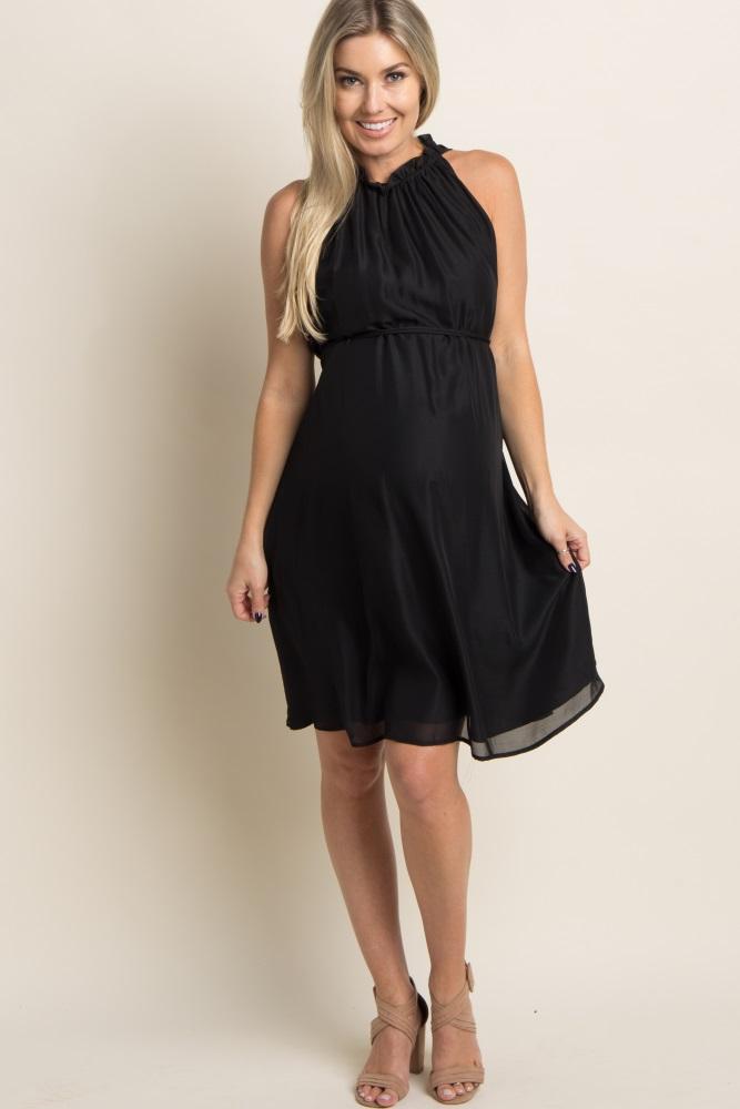 pinkblush black chiffon high neck maternity dress