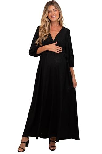 pinkblush black glitter v-neck maternity maxi dress