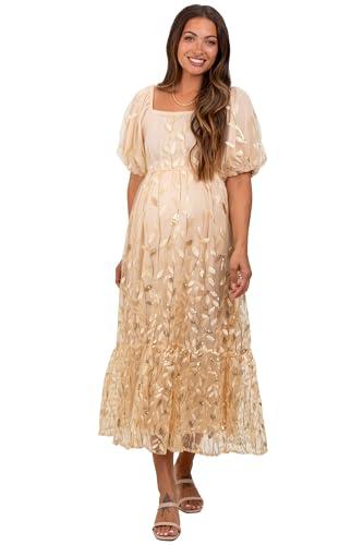 pinkblush cream embroidered sequin detail mesh overlay maternity maxi dress