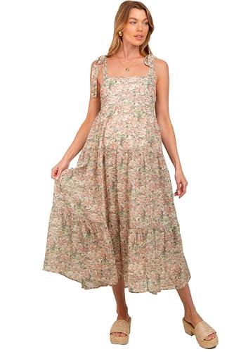 pinkblush cream floral shoulder tie tiered maternity maxi dress